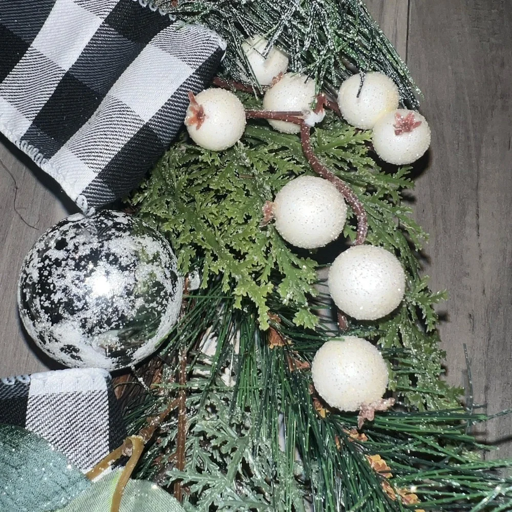 Buffalo black checkered Silver and Green Holiday Wreath